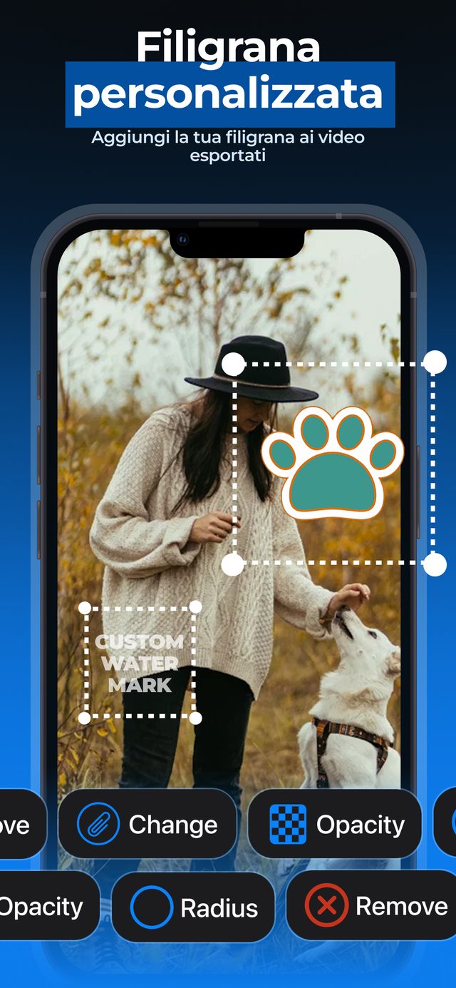 Filigrana personalizzata — aggiungi il tuo logo o esporta senza alcuna filigrana